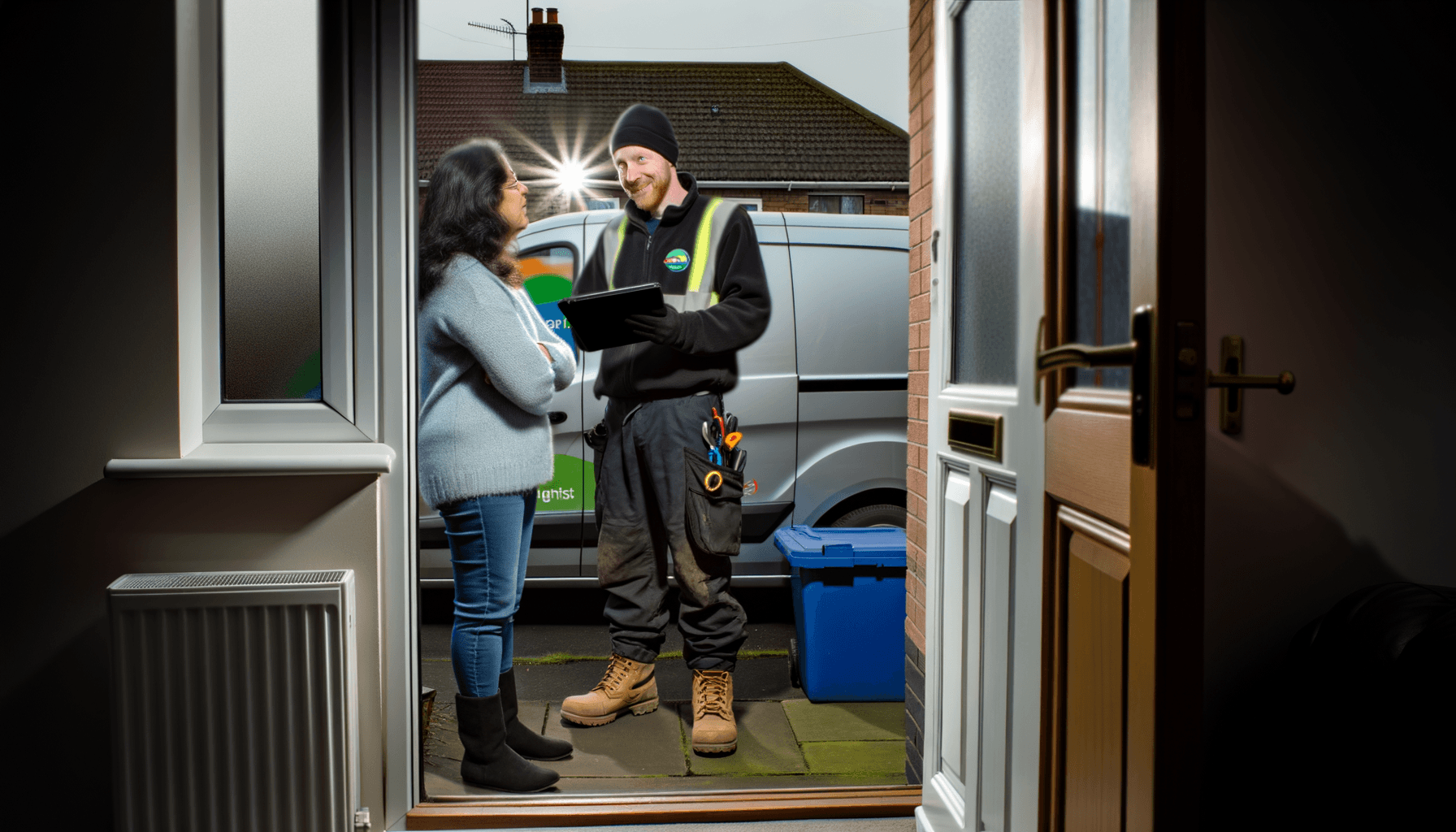 MCS installer explaining the heat pump grant process to a UK homeowner