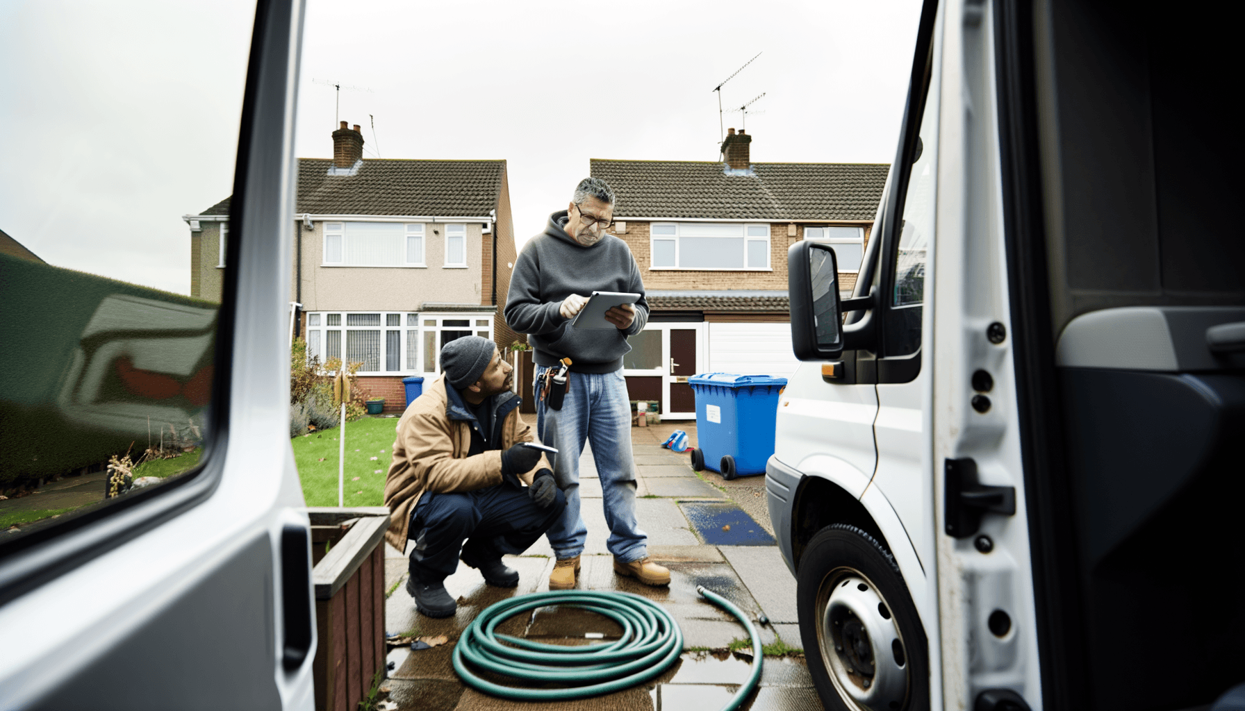 Homeowner and installer discussing a heat pump installation quote in a UK home