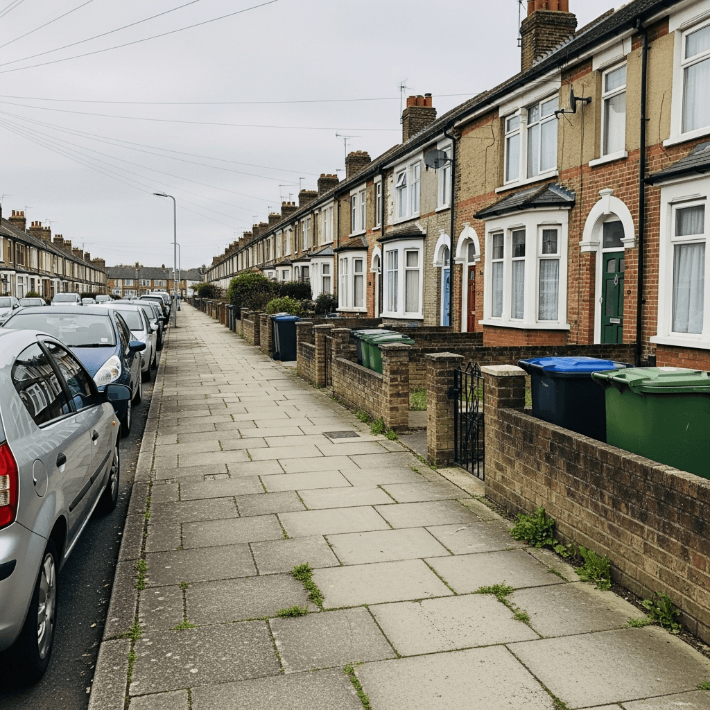 UK semi-detached houses typical of the local area suitable for heat pump installation
