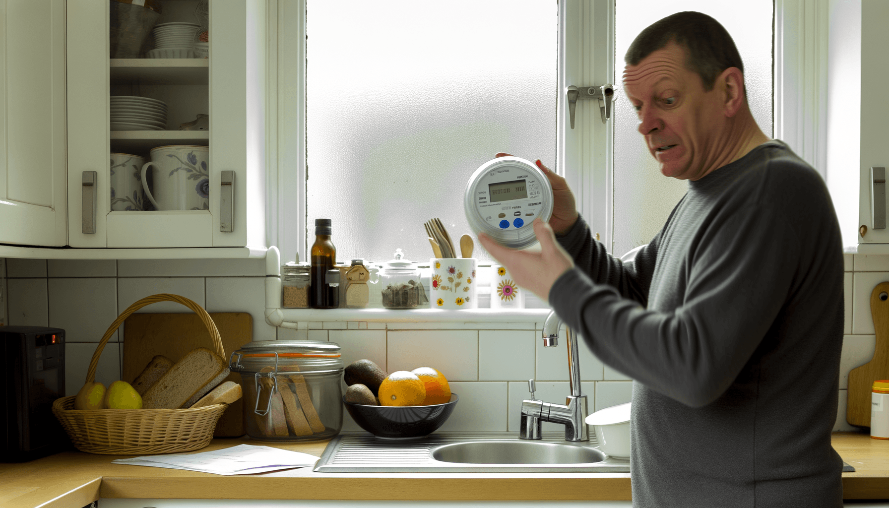 UK homeowner checking energy usage on a smart meter at home