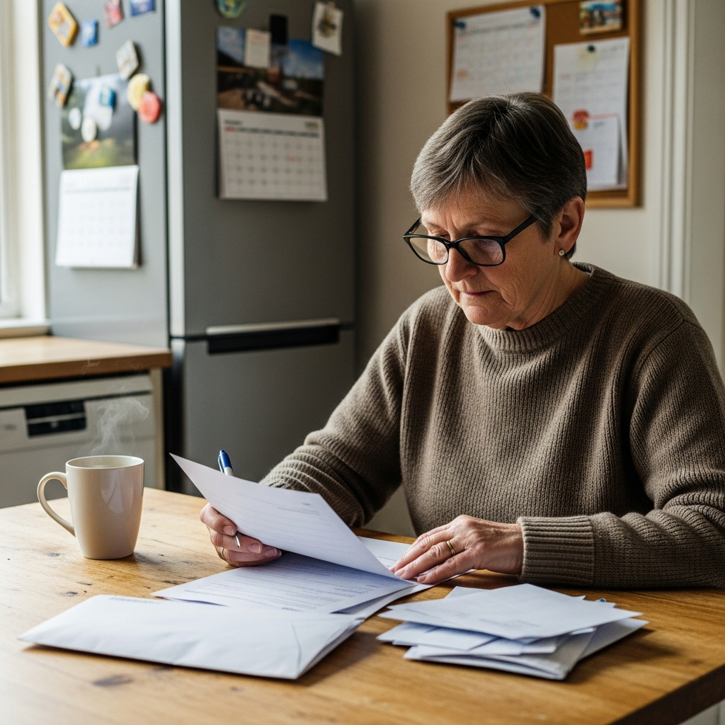 UK homeowner reviewing ground source heat pump grant application and BUS scheme paperwork