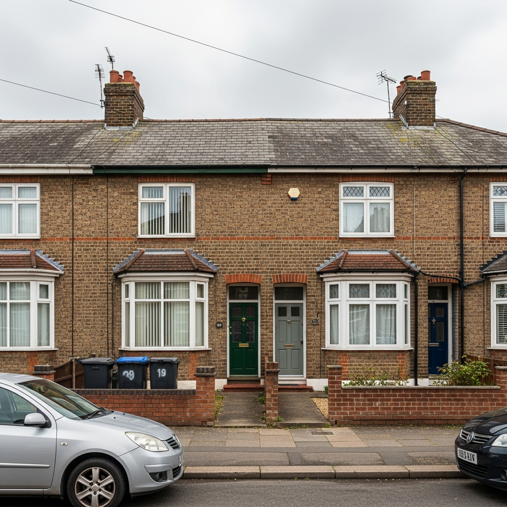 UK semi-detached house showing the side passage commonly used for heat pump placement