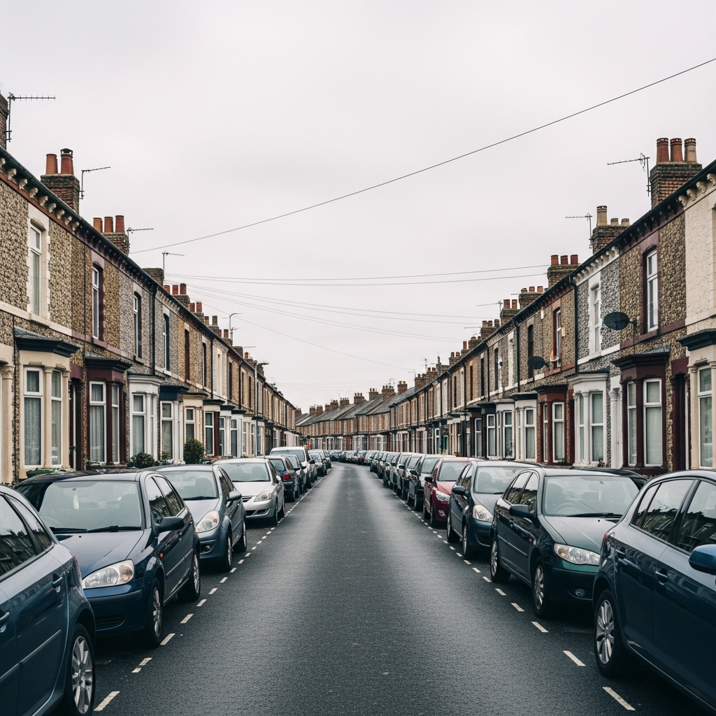 Row of Victorian terraced houses on a typical UK residential street