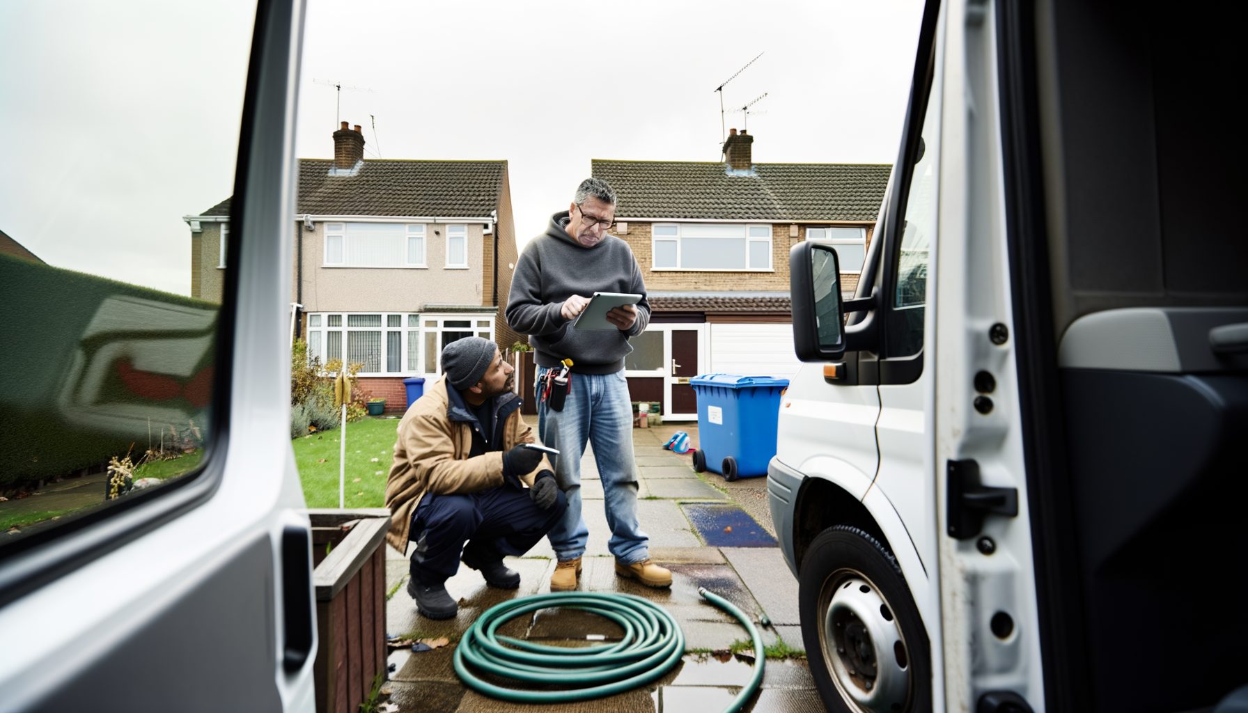 UK homeowner discussing heat pump installation quote with MCS-certified installer at kitchen table